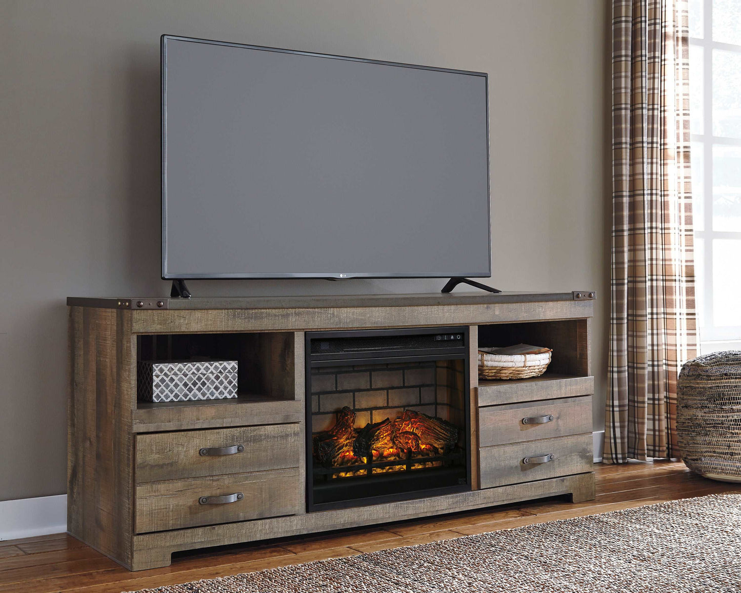 Trinell Brown 63" TV Stand w/ W100-101 Electric Fireplace