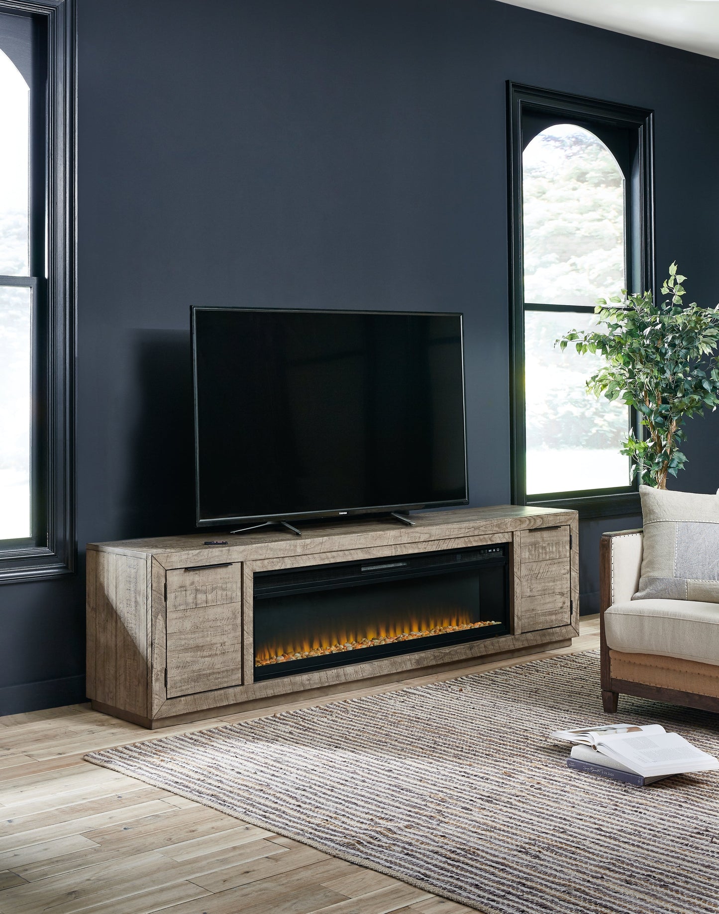 Krystanza Weathered Gray 92" TV Stand w/ Electric Fireplace