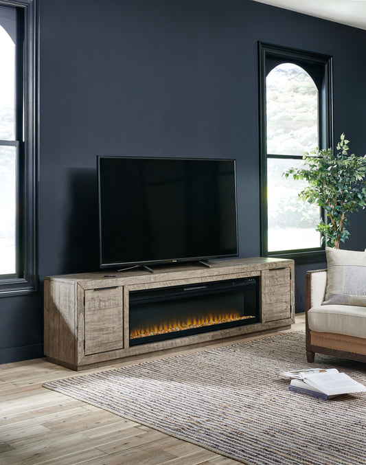Krystanza Weathered Gray 92" TV Stand w/ Electric Fireplace