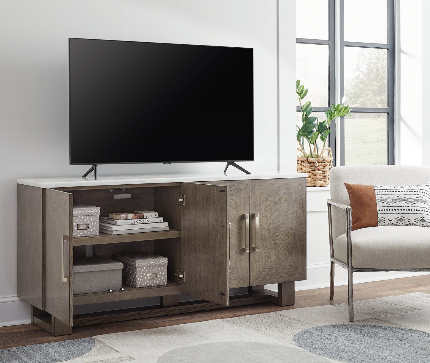 Loyaska Grayish Brown/White 68" TV Stand