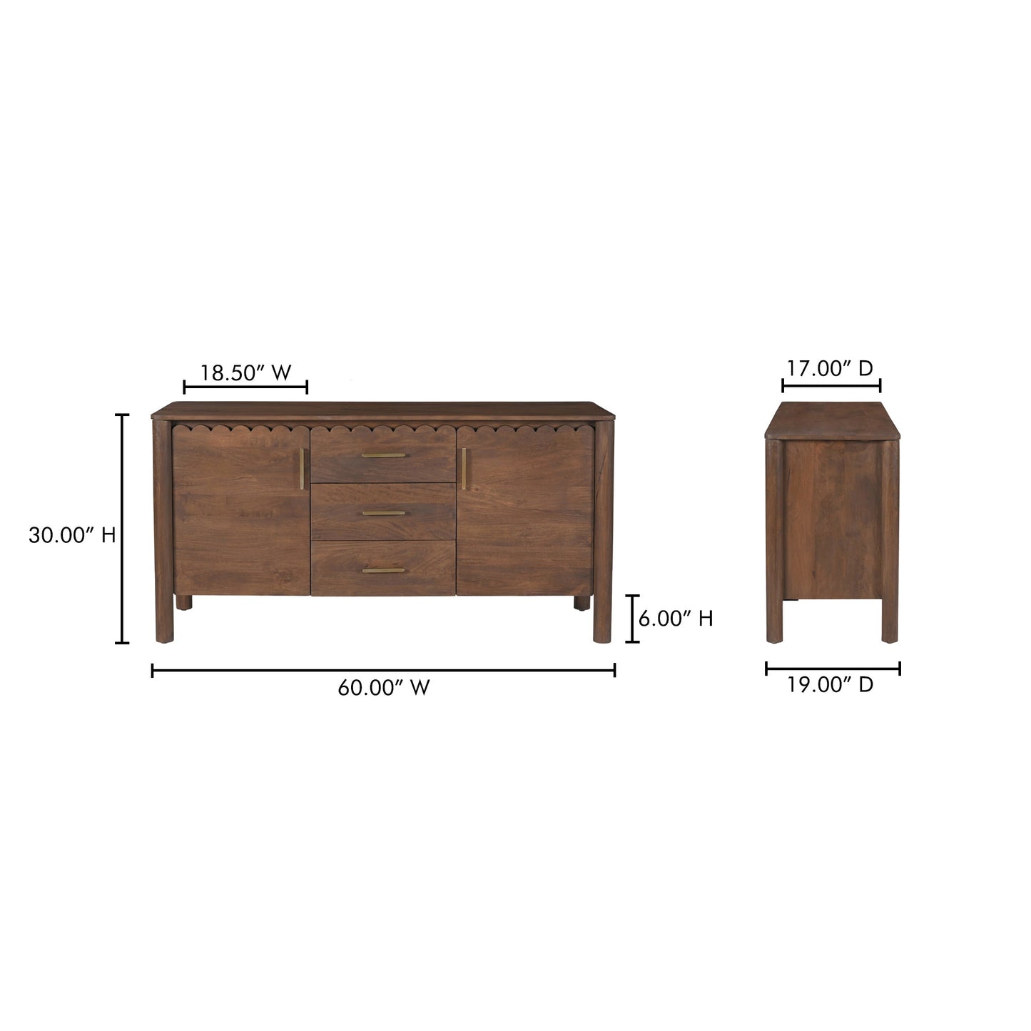 Wiley Vintage Brown 3 Drawer Sideboard - Ornate Home