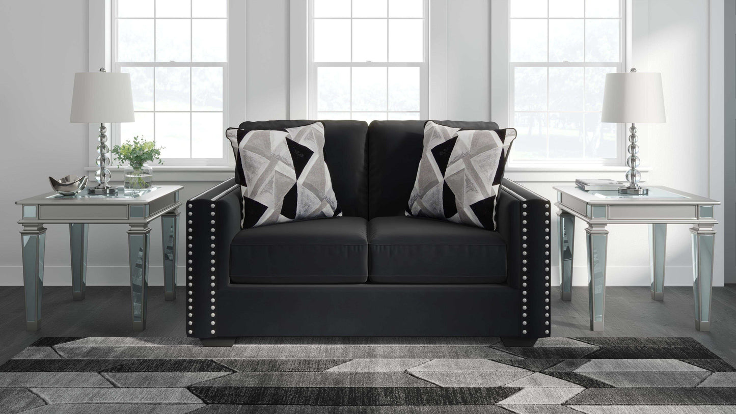 Gleston Onyx Black Velvet Stationary Loveseat