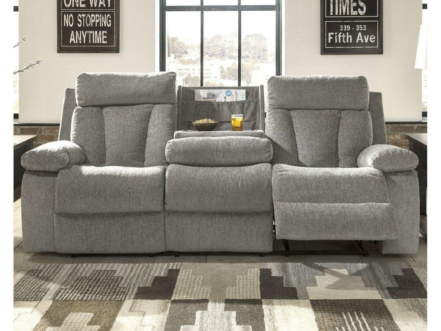 Mitchiner Fog Reclining Sofa with Drop Down Table