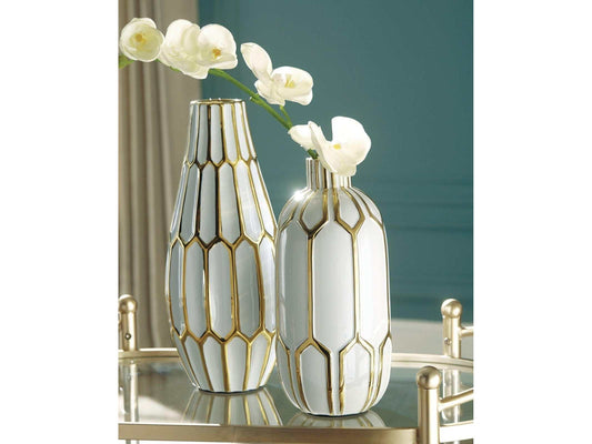 Mohsen Gold Finish/White Vase (Set of 2)