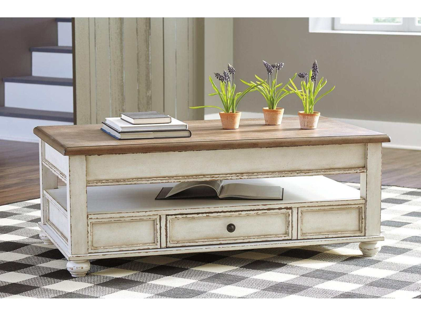 Realyn White/Brown Coffee Table with Lift Top