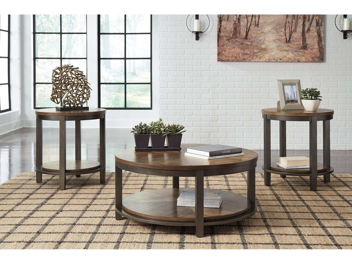 Roybeck Light Brown/Bronze Coffee Table Set (Set of 3)