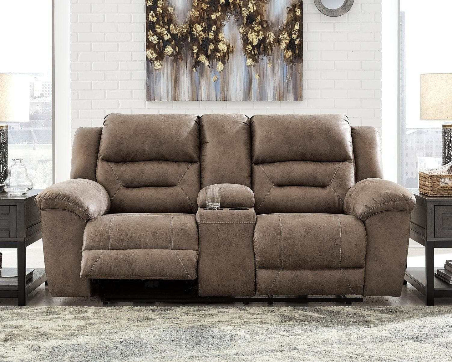 Stoneland Chocolate Power Reclining Loveseat w/ Console