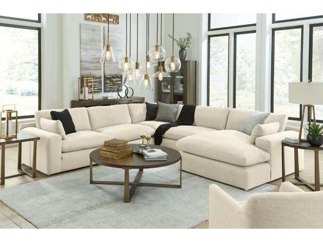 Elyza Linen 5pc Sectional Sofa w/ RAF Corner Chaise