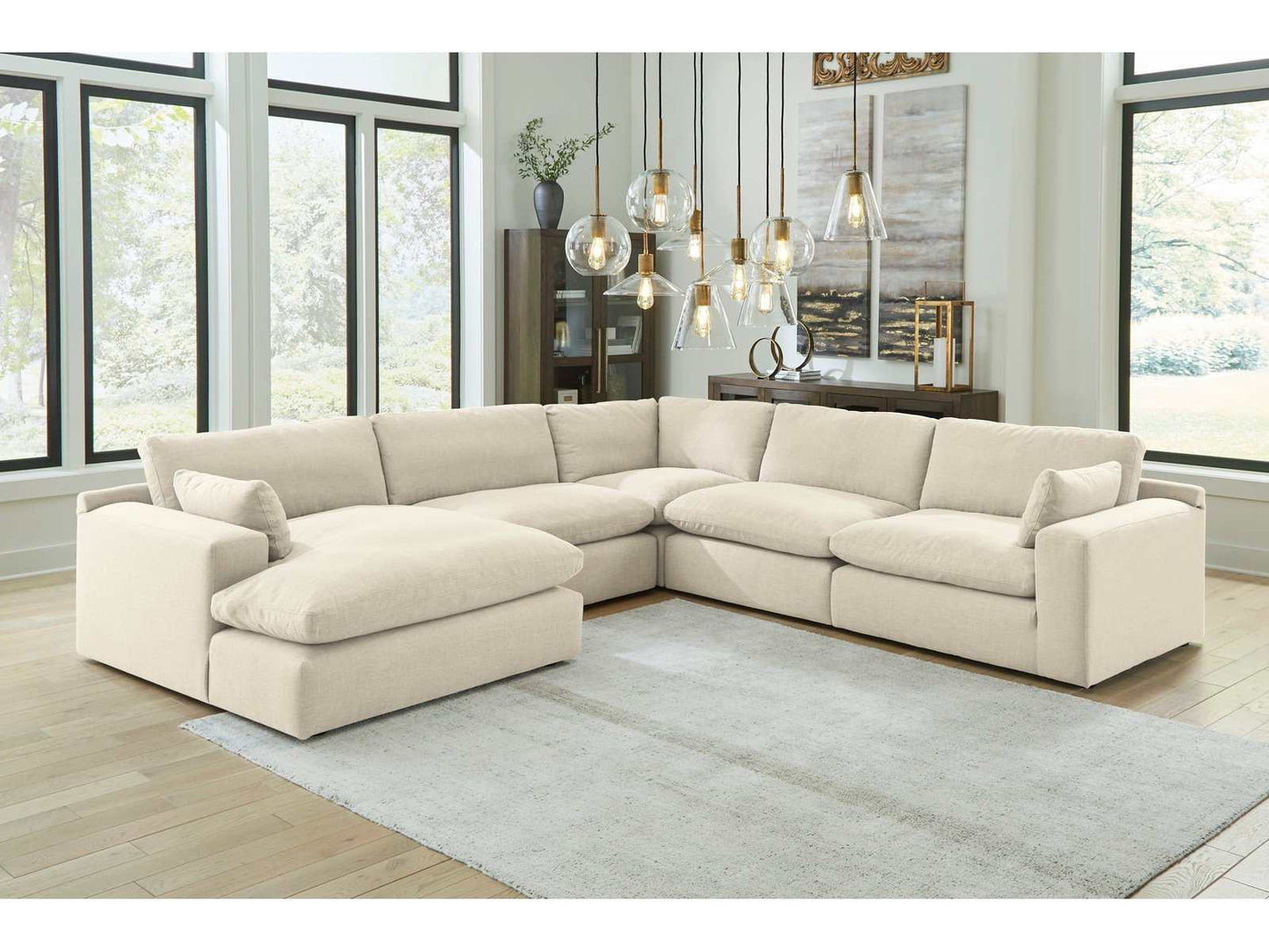 Elyza Linen 5pc Sectional Sofa w/ LAF Corner Chaise