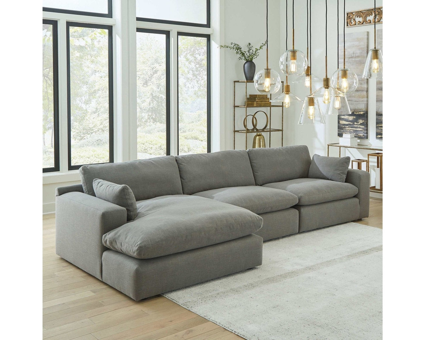 Elyza Smoke 3pc Sectional Sofa w/ LAF Corner Chaise