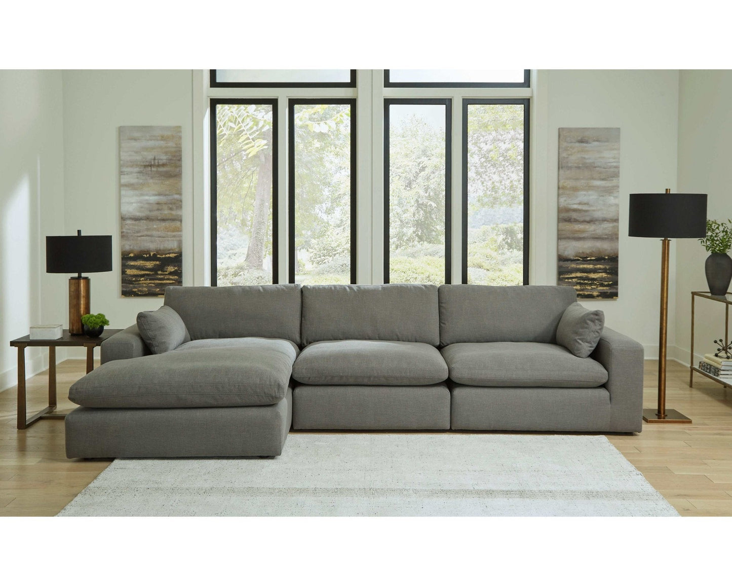 Elyza Smoke 3pc Sectional Sofa w/ LAF Corner Chaise