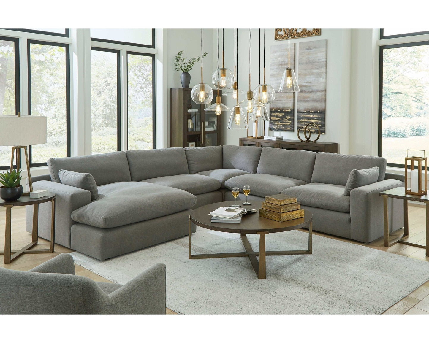 Elyza Smoke 5pc Sectional Sofa w/ LAF Corner Chaise