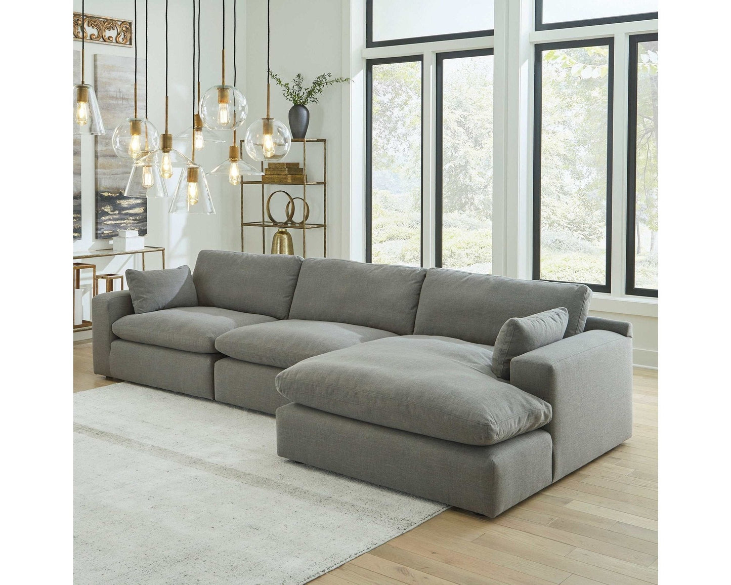 Elyza Smoke 3pc Sectional Sofa w/ RAF Corner Chaise