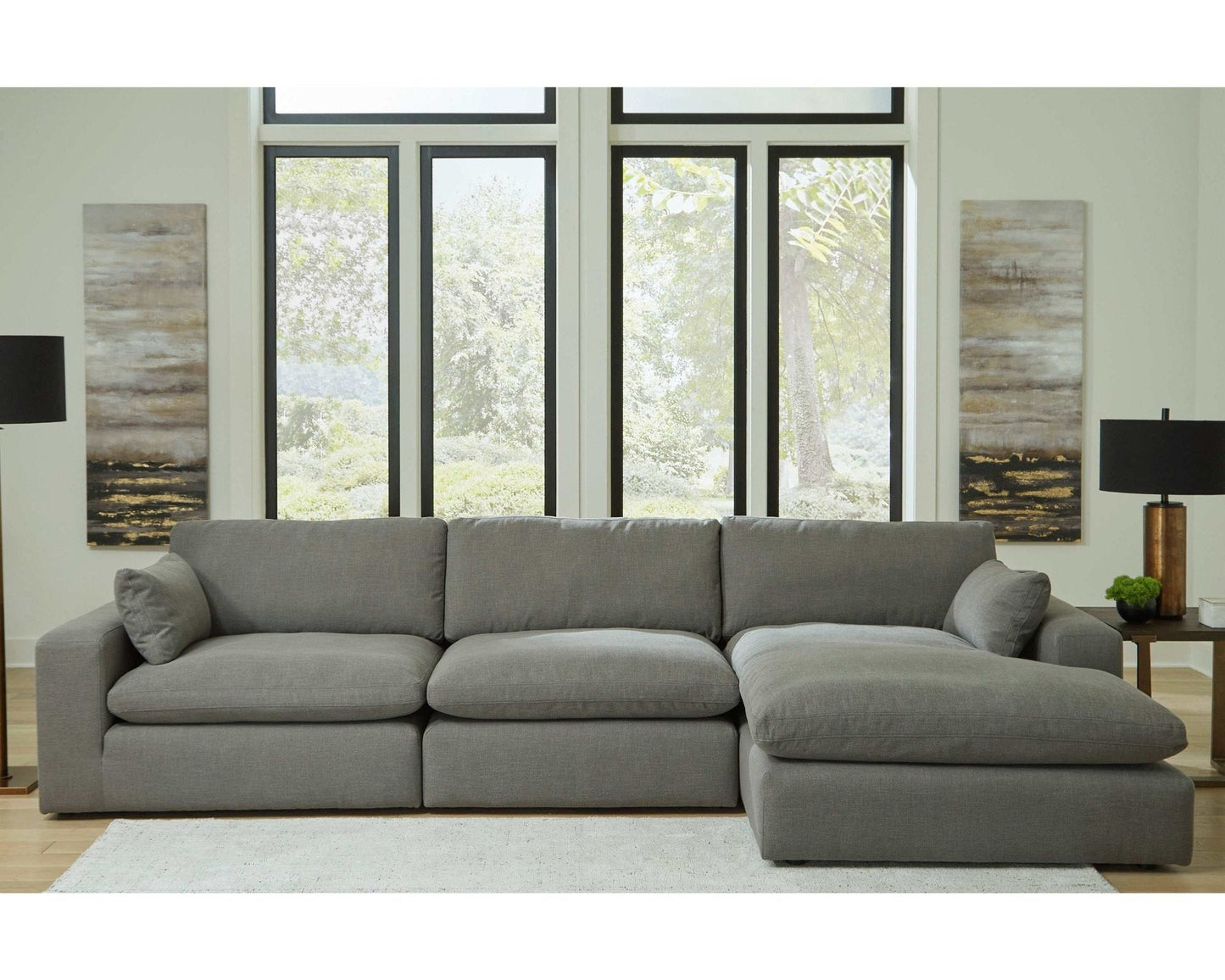 Elyza Smoke 3pc Sectional Sofa w/ RAF Corner Chaise