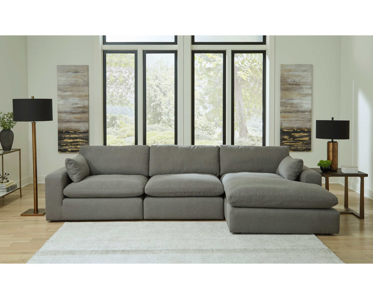 Elyza Smoke 3pc Sectional Sofa w/ RAF Corner Chaise