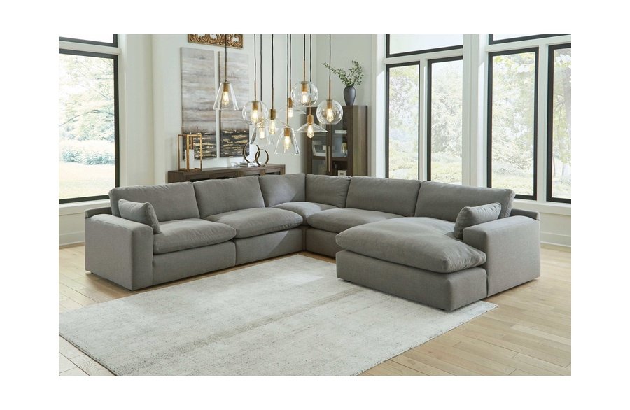 Elyza Smoke 5pc Sectional Sofa w/ RAF Corner Chaise