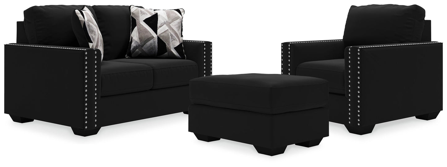 Gleston Black Loveseat, Chair and Ottoman