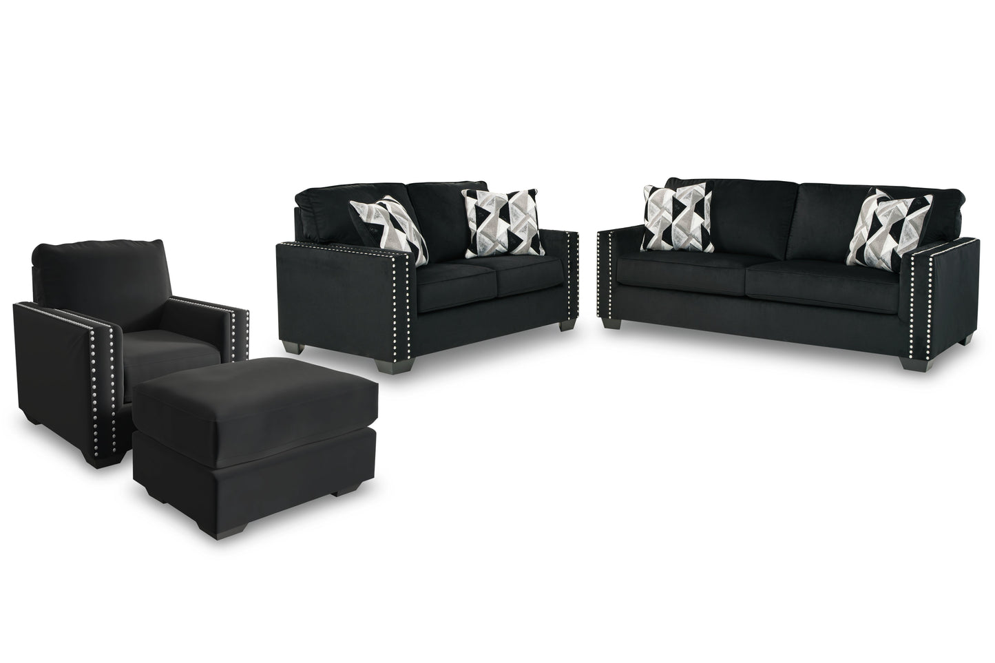 Gleston Black Sofa, Loveseat, Chair, and Ottoman