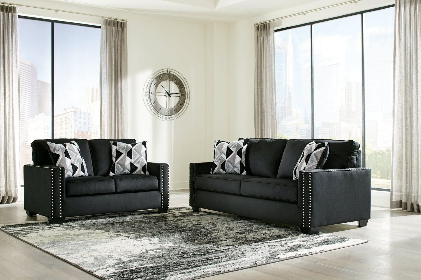 Gleston Black Sofa, Loveseat, Chair, and Ottoman