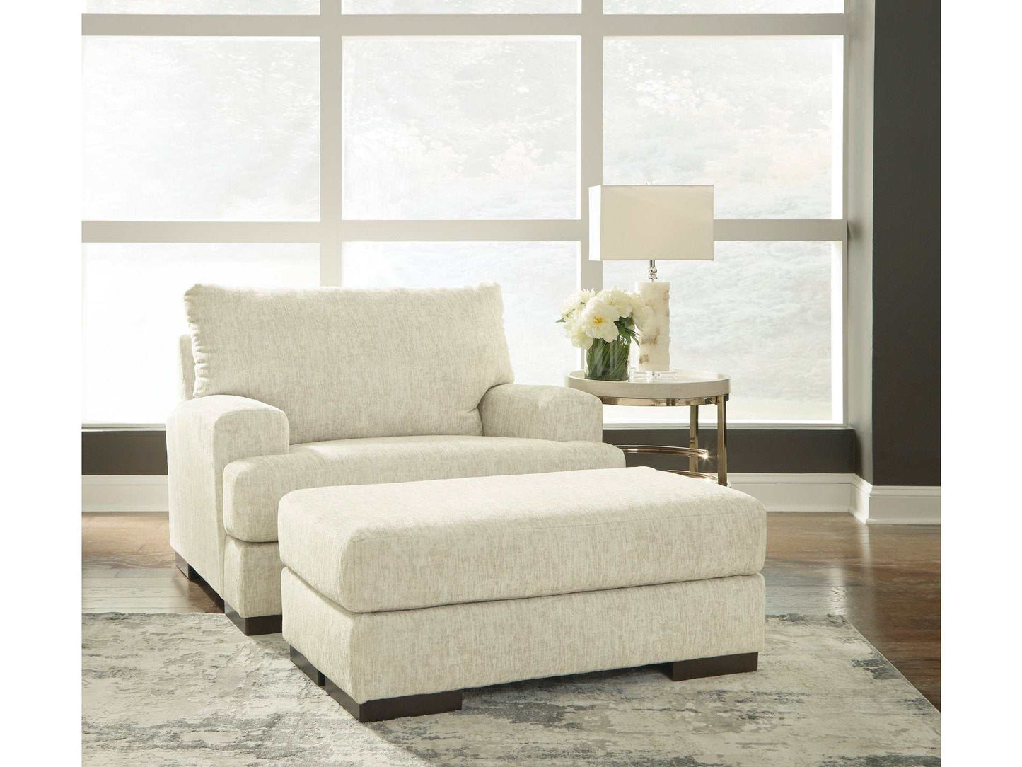 Caretti Parchment Stationary Oversized Chair & Ottoman