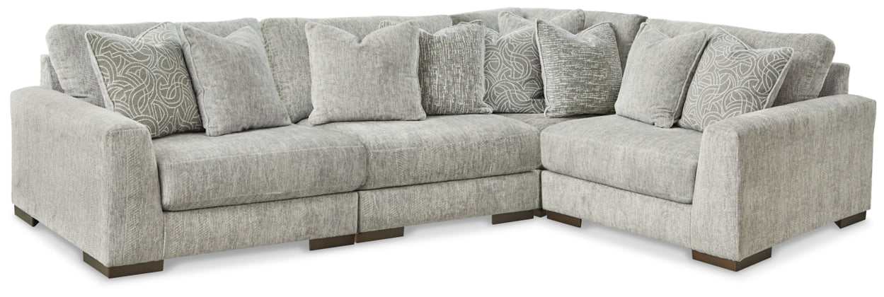 Regent Park Pewter 4pc Corner Sectional w/ Ottoman