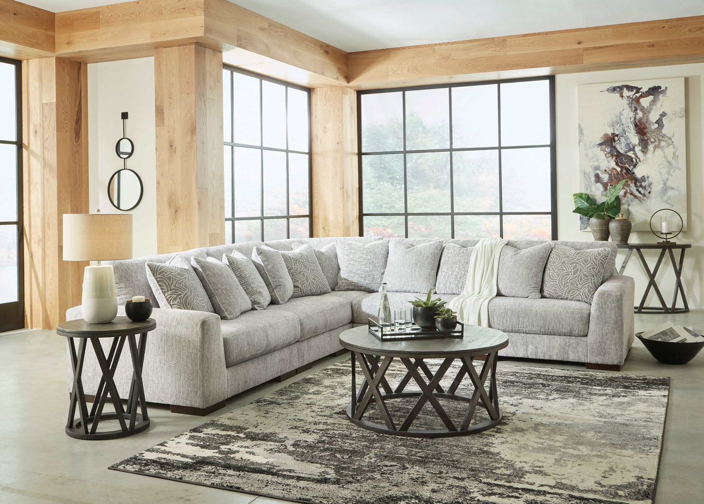 Regent Park Pewter 5pc Symmetrical Corner Sectional