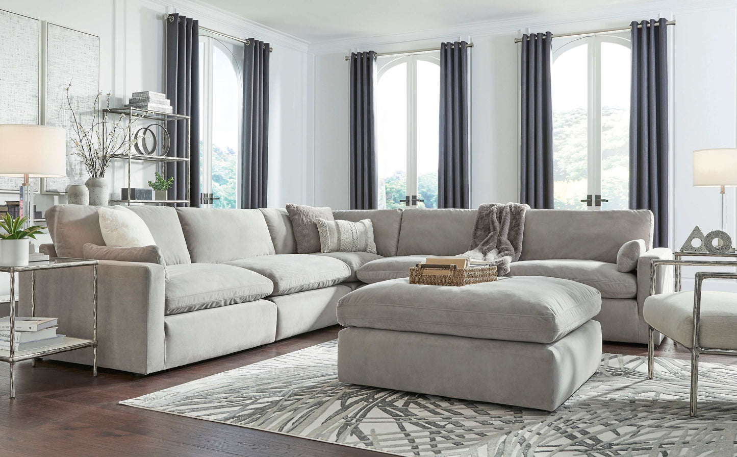 Sophie Gray Velvet Modular 5pc Symmetrical Sectional