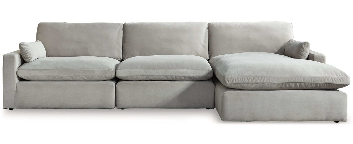 Sophie Gray Velvet Modular 3pc RAF Chaise Sectional