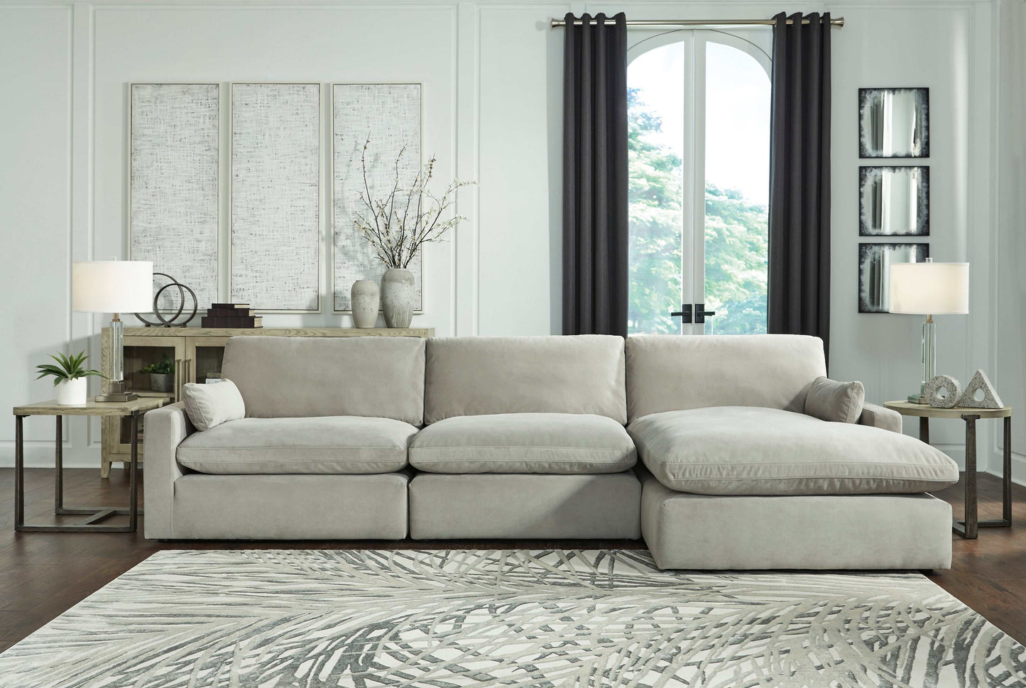 Sophie Gray Velvet Modular 3pc RAF Chaise Sectional