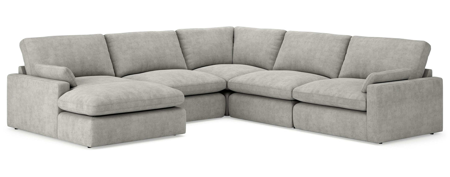 Sophie Gray Velvet Modular 5pc LAF Chaise Sectional