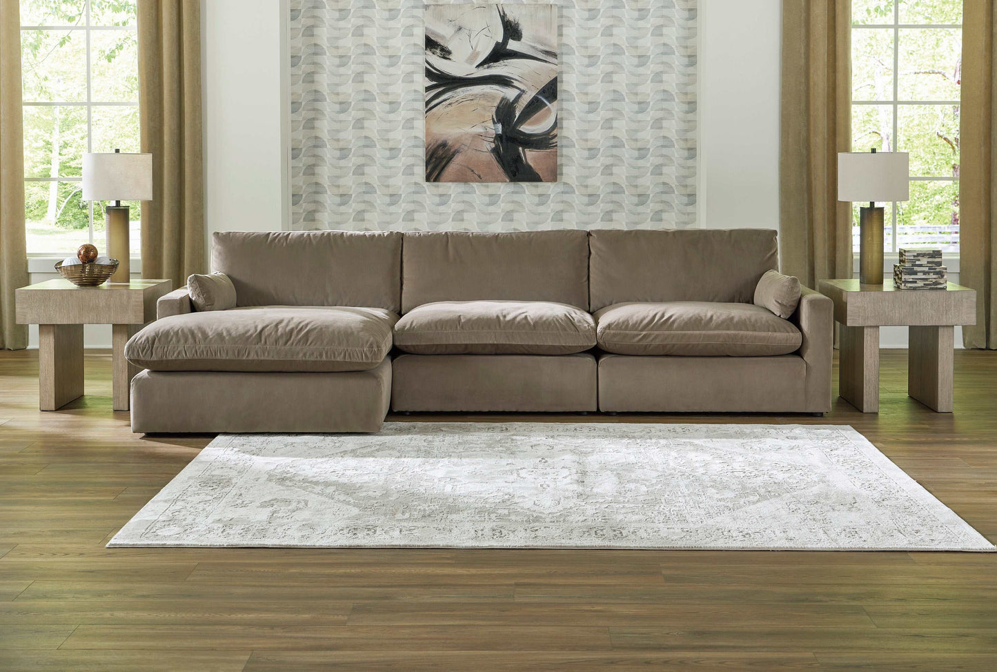 Sophie Cocoa Velvet Modular 3pc LAF Chaise Sectional