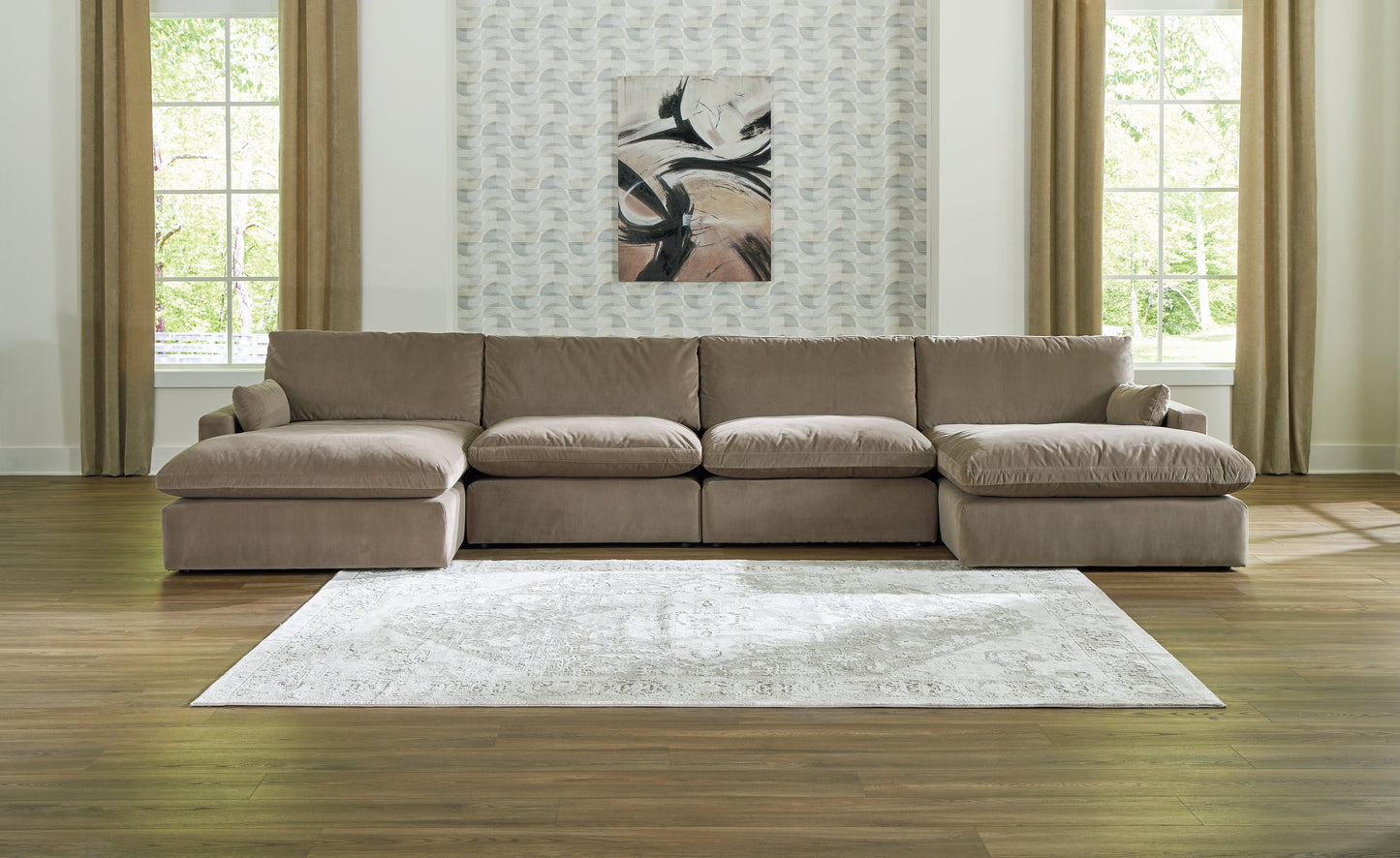 Sophie Cocoa Velvet 4pc U Shape Double Chaise Sectional