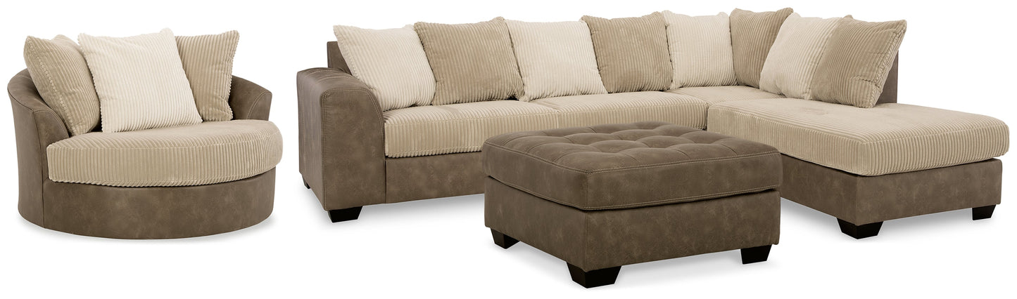 Keskin Sand 2-Piece Sectional with Chaise, Oversized Swivel Chair and Ottoman