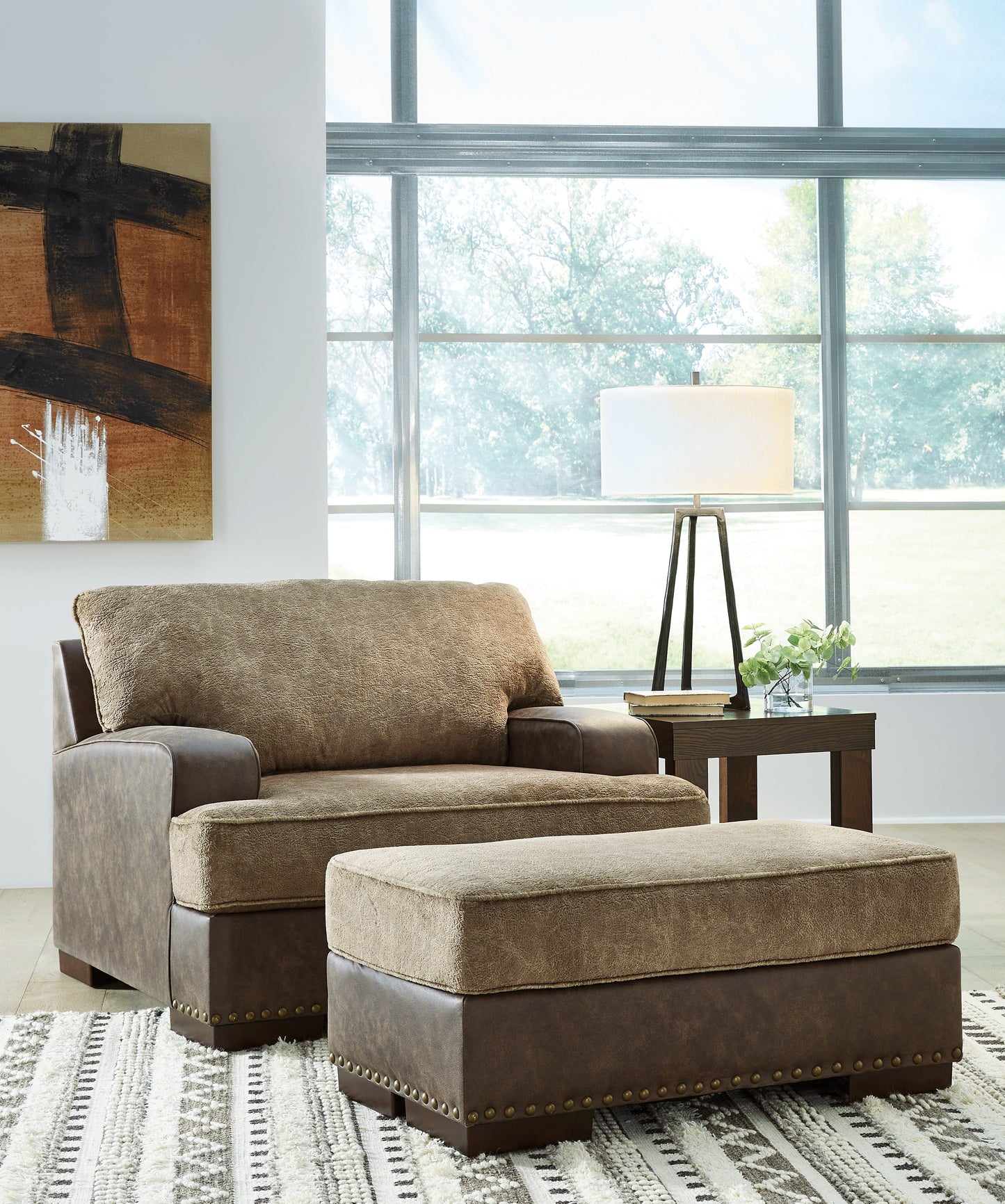 Alesbury Brown Oversized Chair and Ottoman