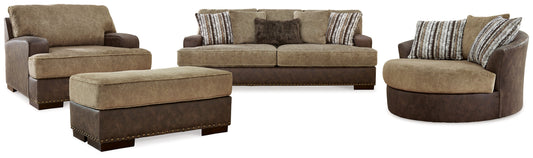 Alesbury Brown Sofa, Oversized Chair, Swivel Chair and Ottoman