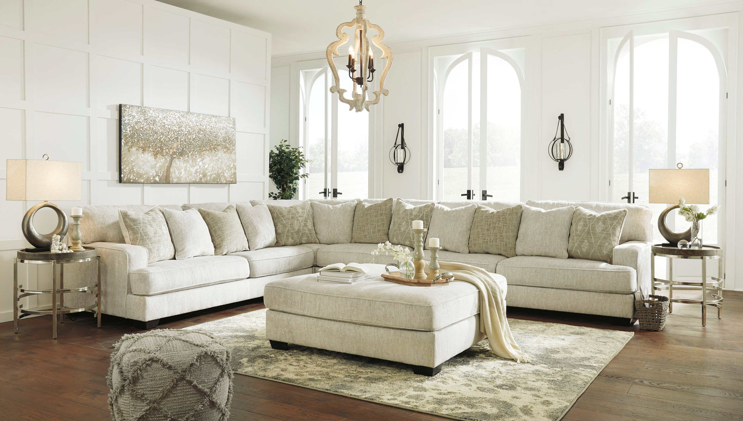 Rawcliffe Parchment 4pc Sectional Sofa w/ Ottoman