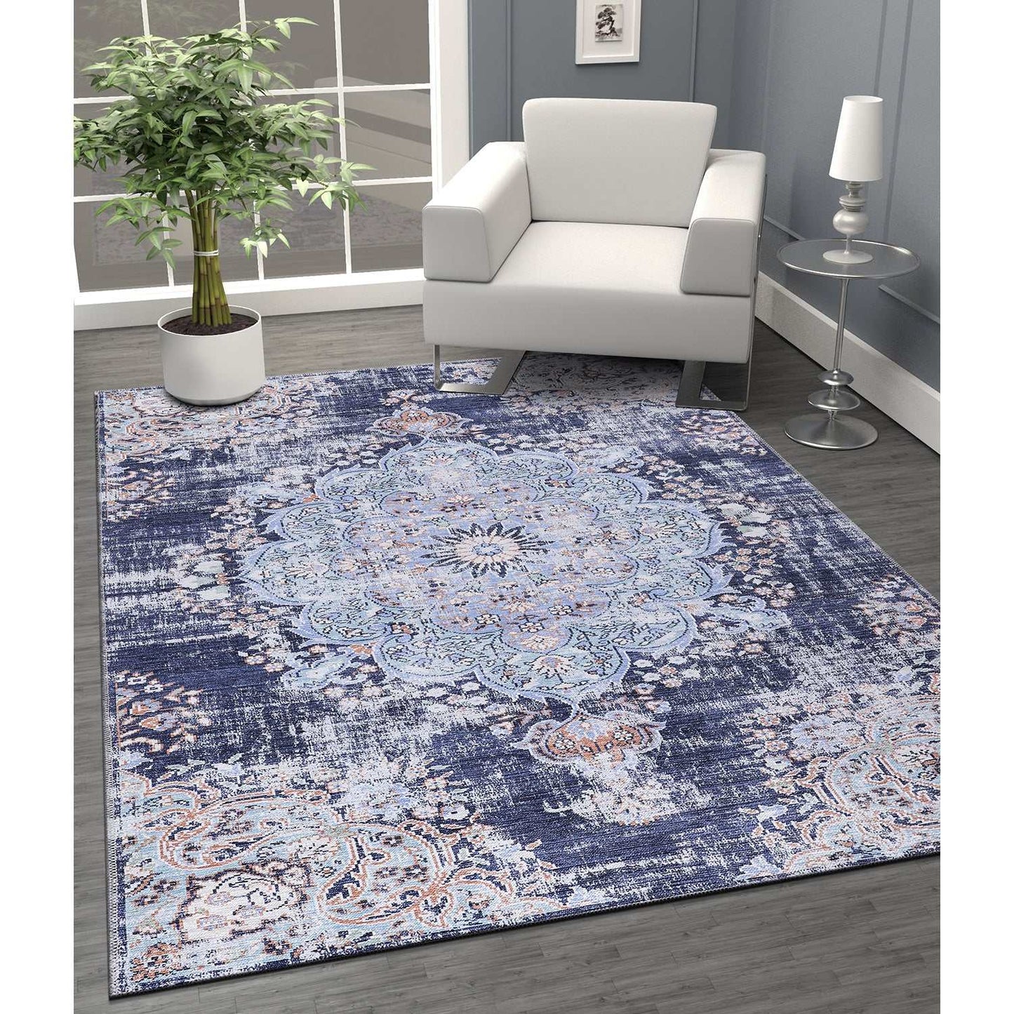 Rain Blue Modern Bohemian NonSlip Indoor Area Rugs - Ornate Home