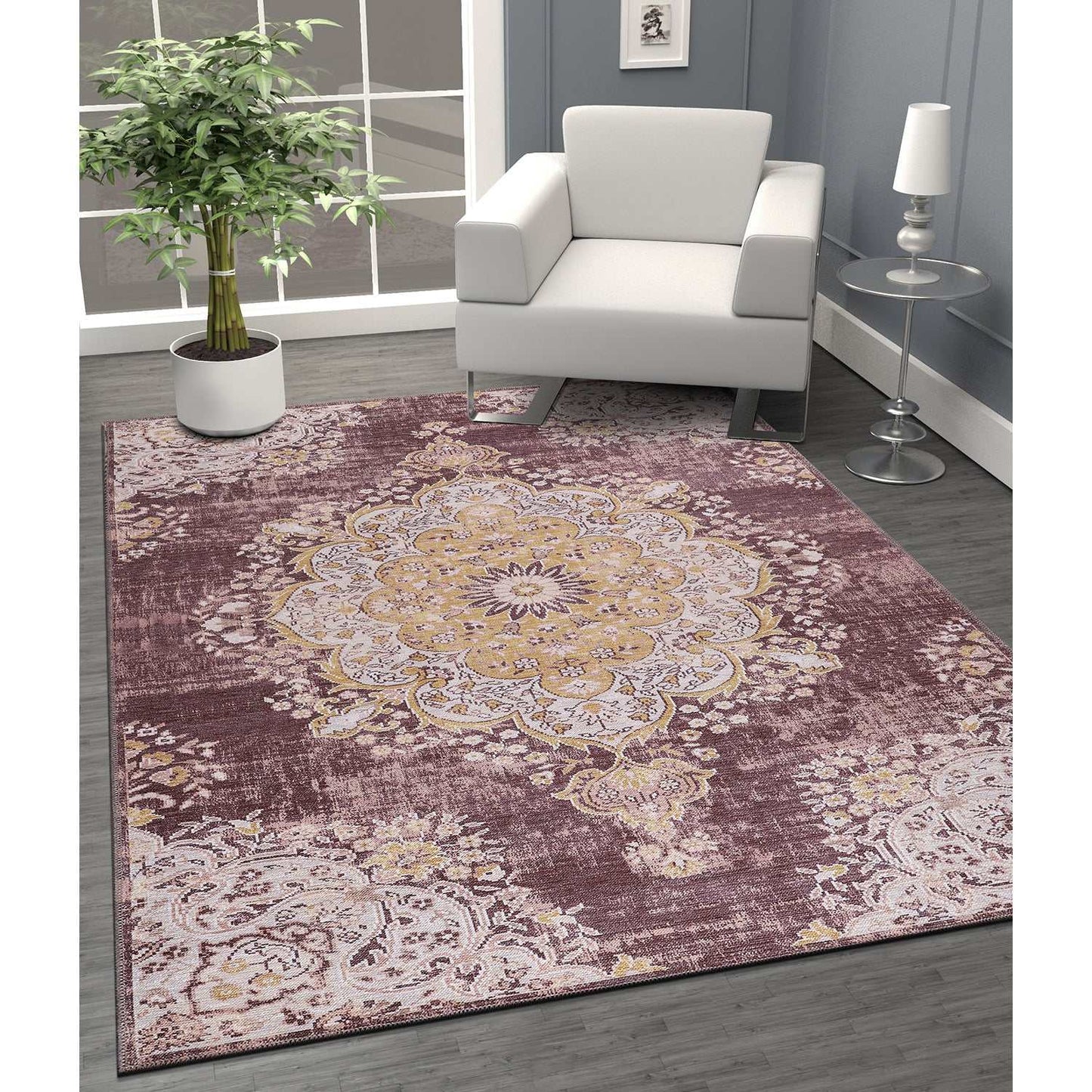 Rain Yellow/Brown Modern Bohemian NonSlip Indoor Area Rugs - Ornate Home