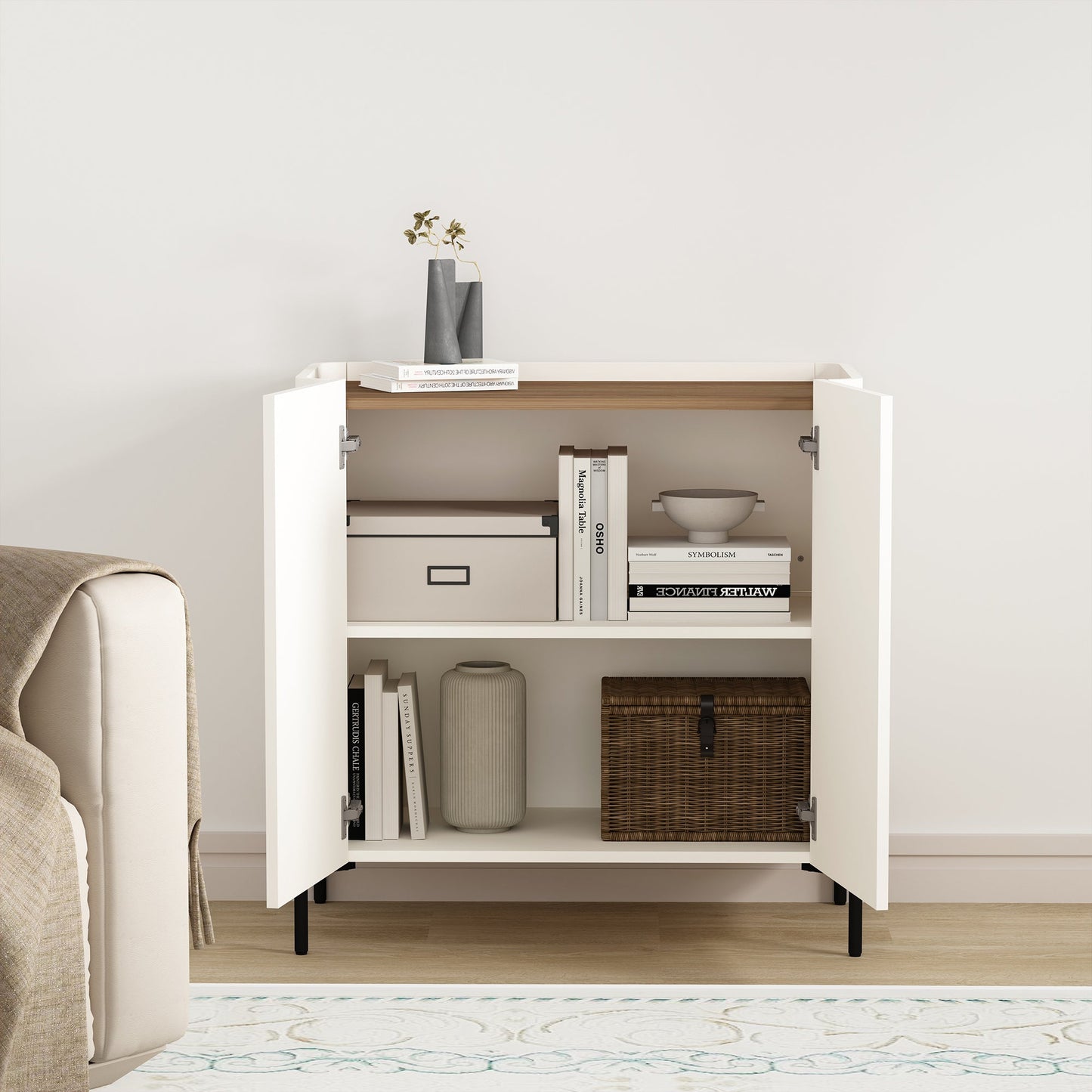 2-Piece Abbey Accent Cabinet and Bookcase in Maple and Off White - Ornate Home