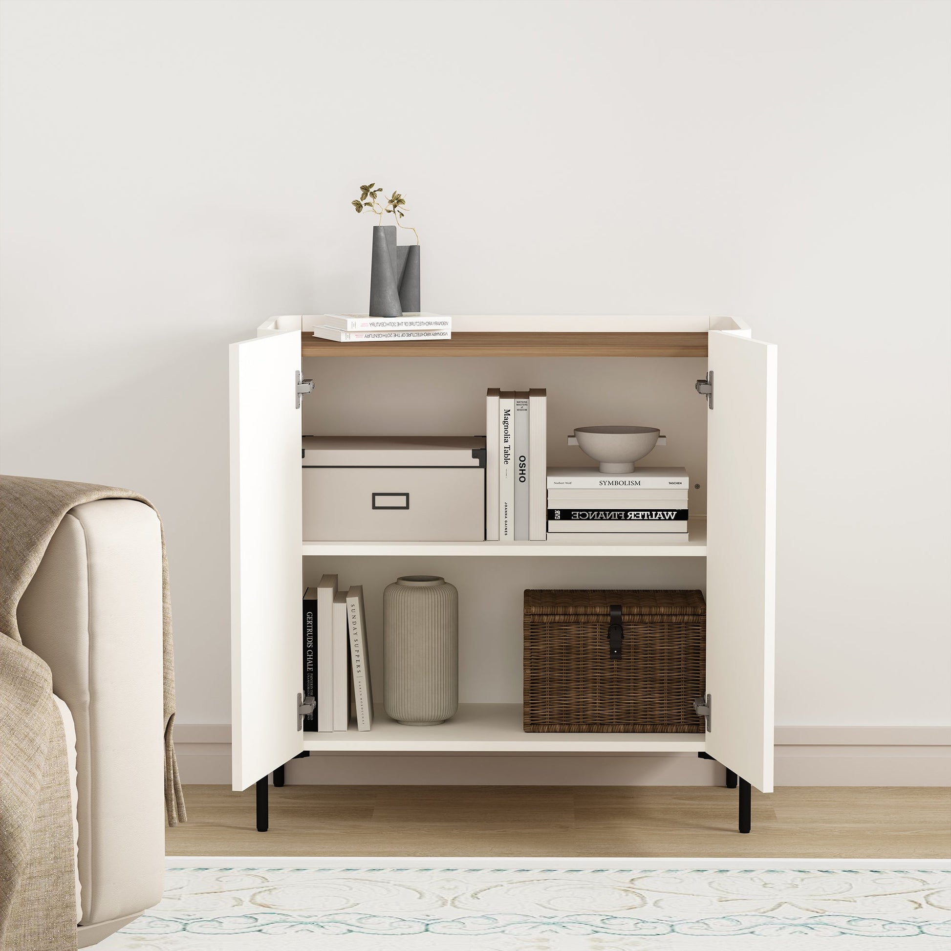 2-Piece Abbey Accent Cabinet and Bookcase in Maple and Off White - Ornate Home
