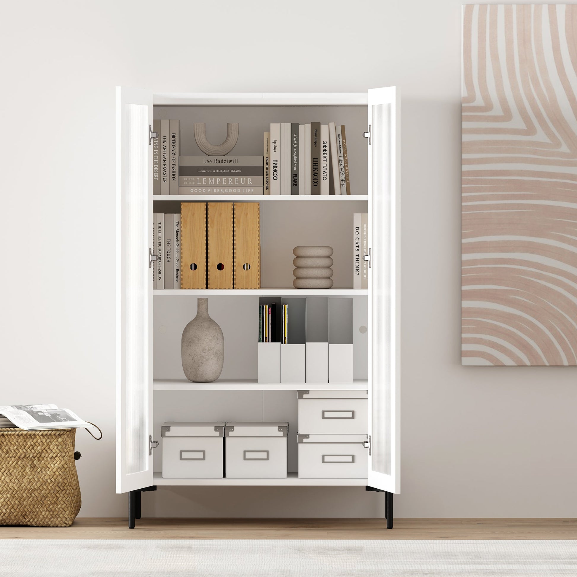 2-Piece Abbey Accent Cabinet and Bookcase in White - Ornate Home