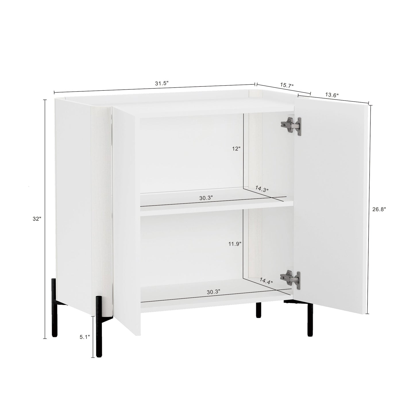 2-Piece Abbey Accent Cabinet and Sideboard in White - Ornate Home