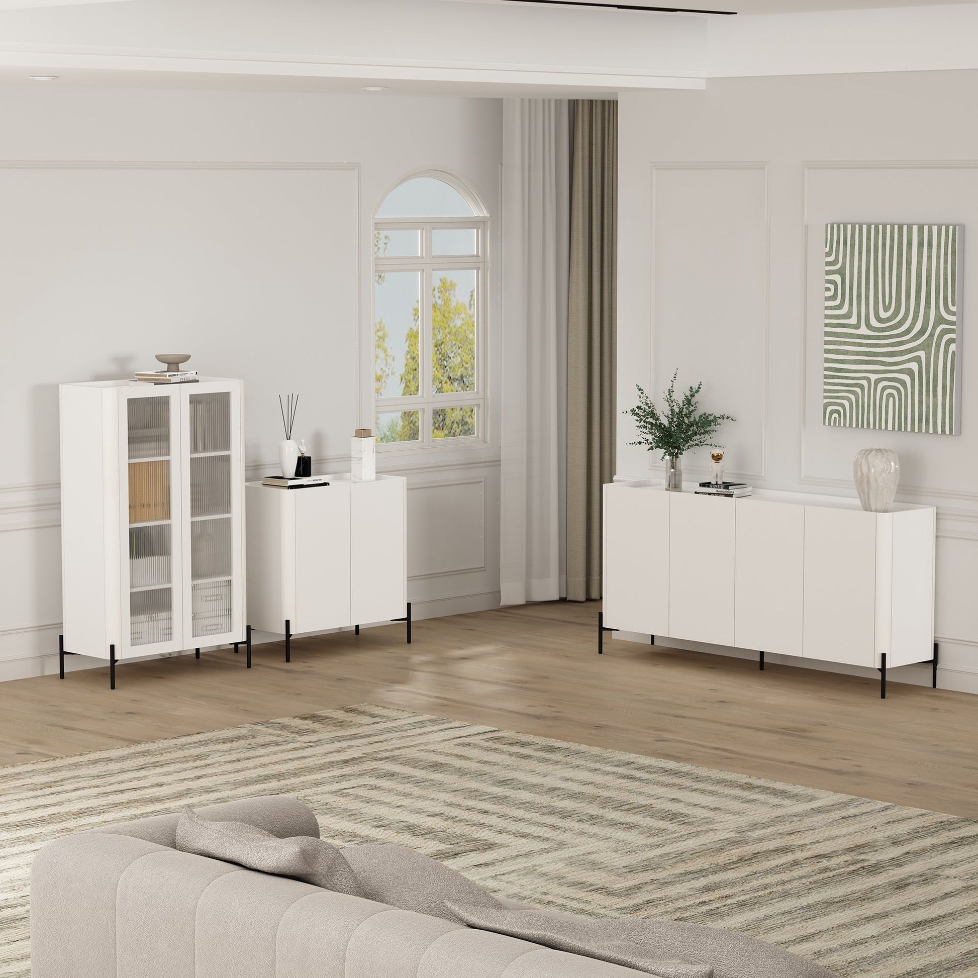 2-Piece Abbey Accent Cabinet and Sideboard in White - Ornate Home