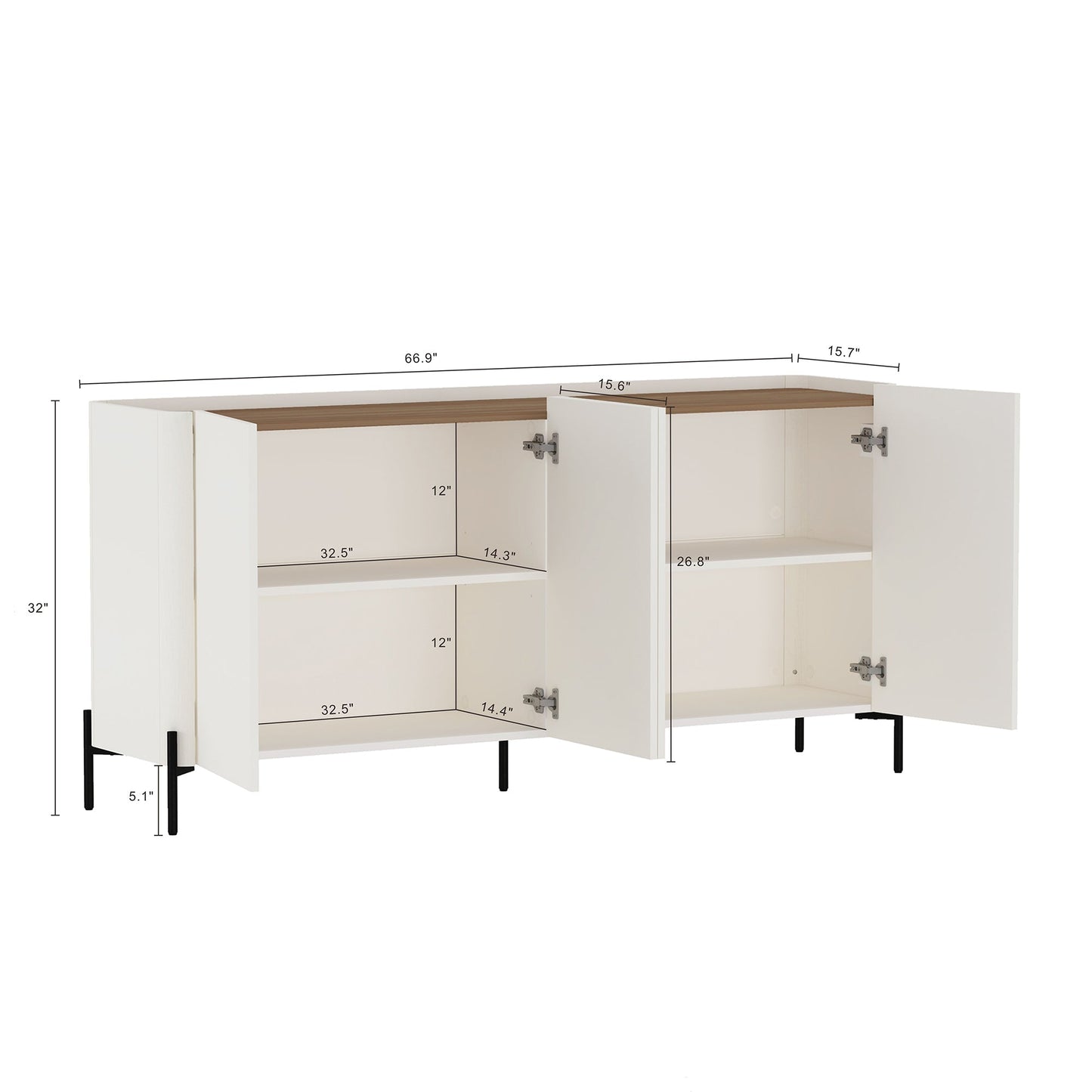 2-Piece Abbey Bookcase and Sideboard in Maple and Off White - Ornate Home