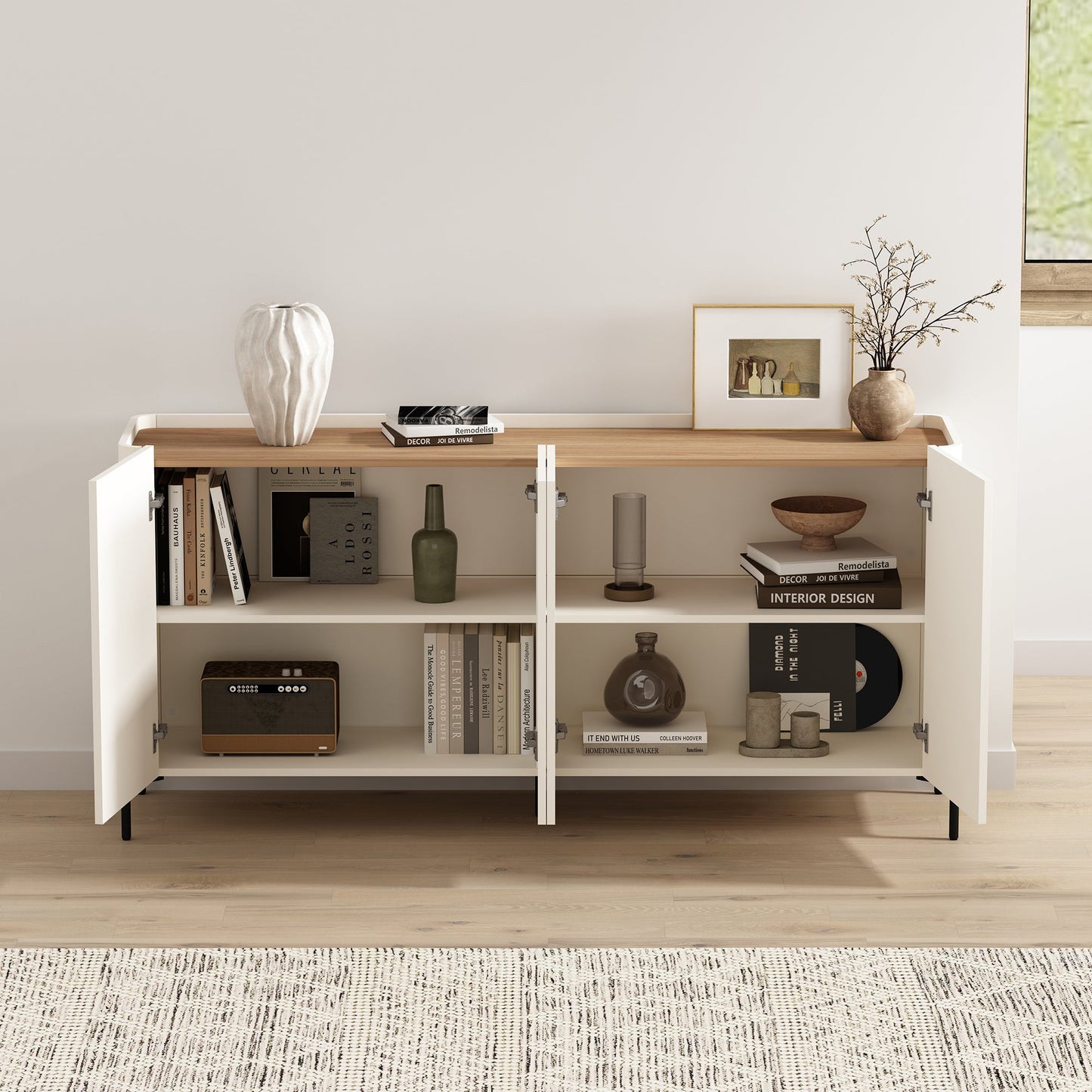 2-Piece Abbey Bookcase and Sideboard in Maple and Off White - Ornate Home