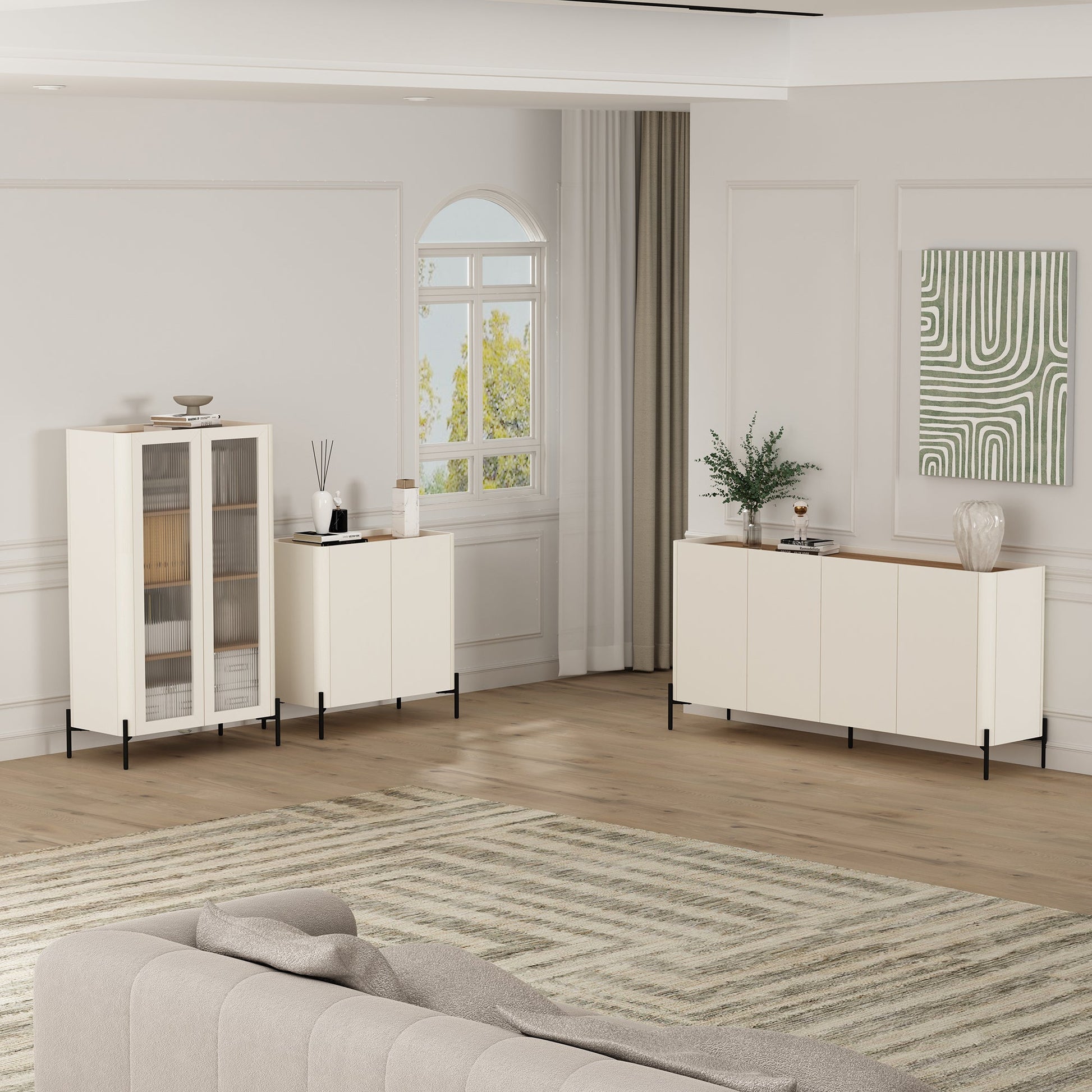 2-Piece Abbey Bookcase and Sideboard in Maple and Off White - Ornate Home