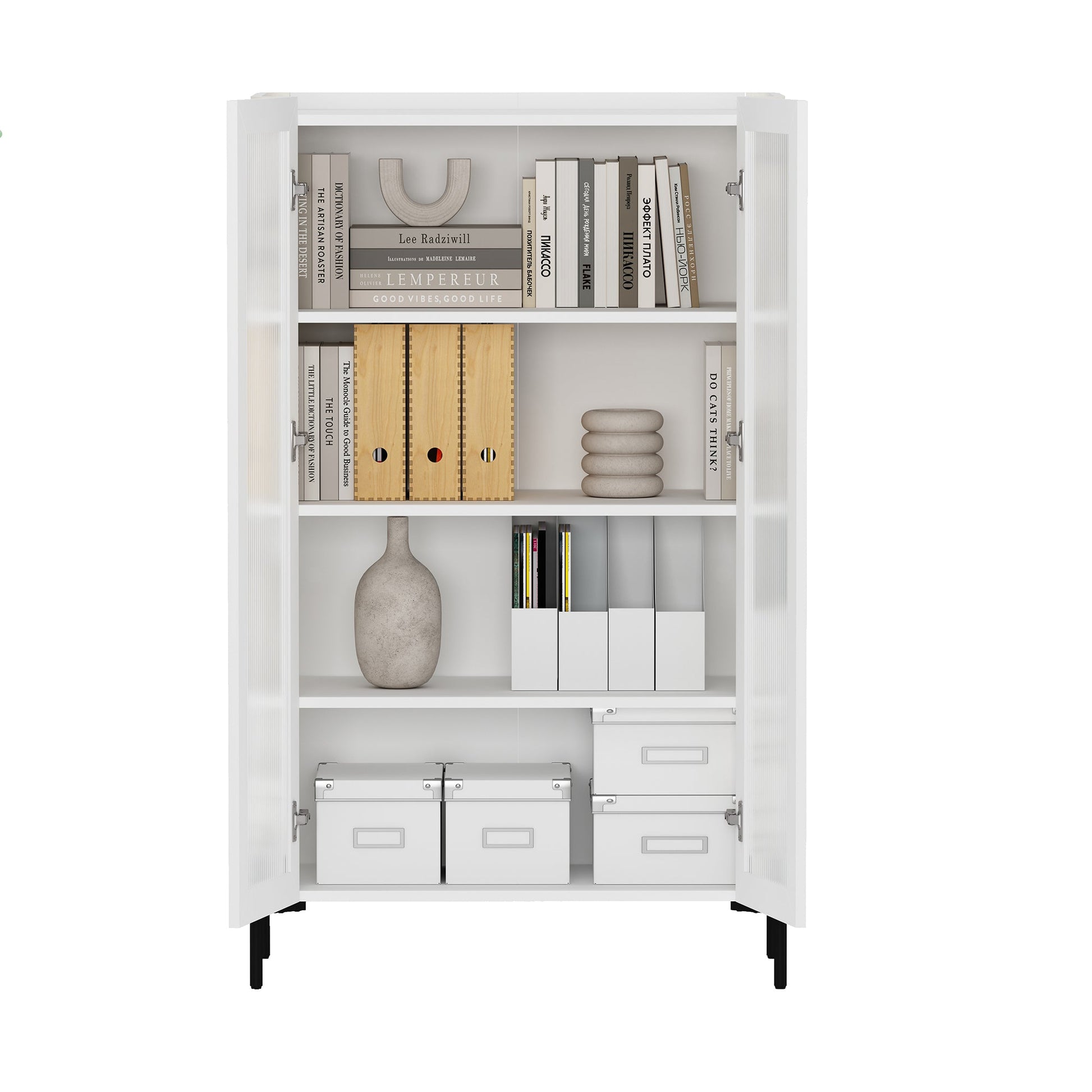 2-Piece Abbey Bookcase and Sideboard in White - Ornate Home