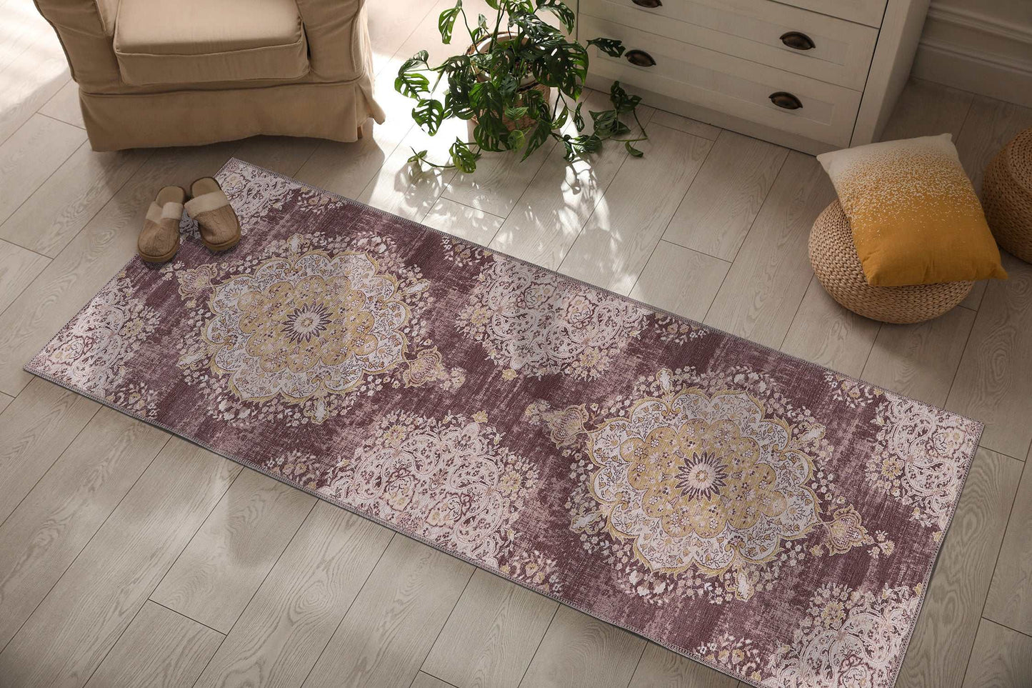 Rain Yellow/Brown Modern Bohemian NonSlip Indoor Area Rugs - Ornate Home