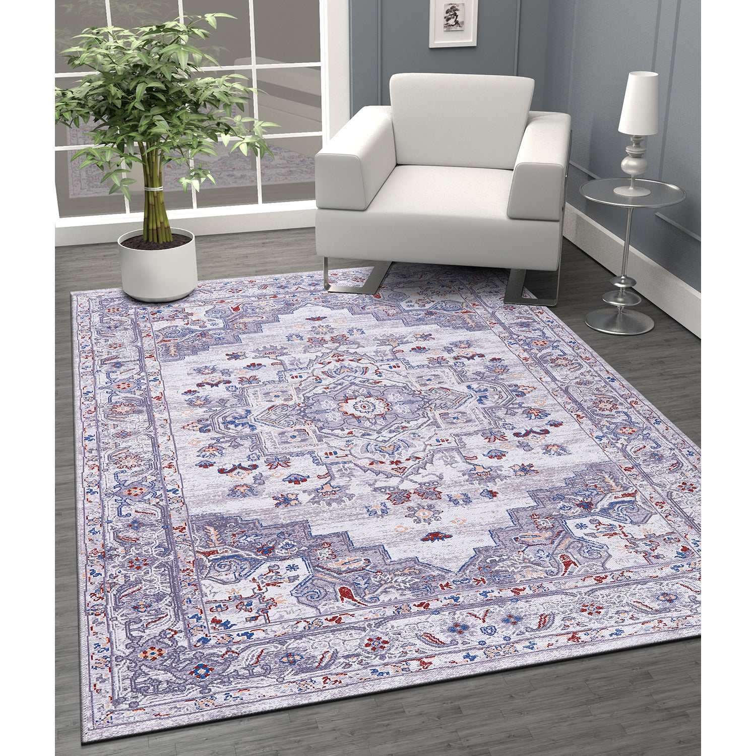 Rain Gray Distressed Vintage NonSlip Indoor Area Rugs - Ornate Home