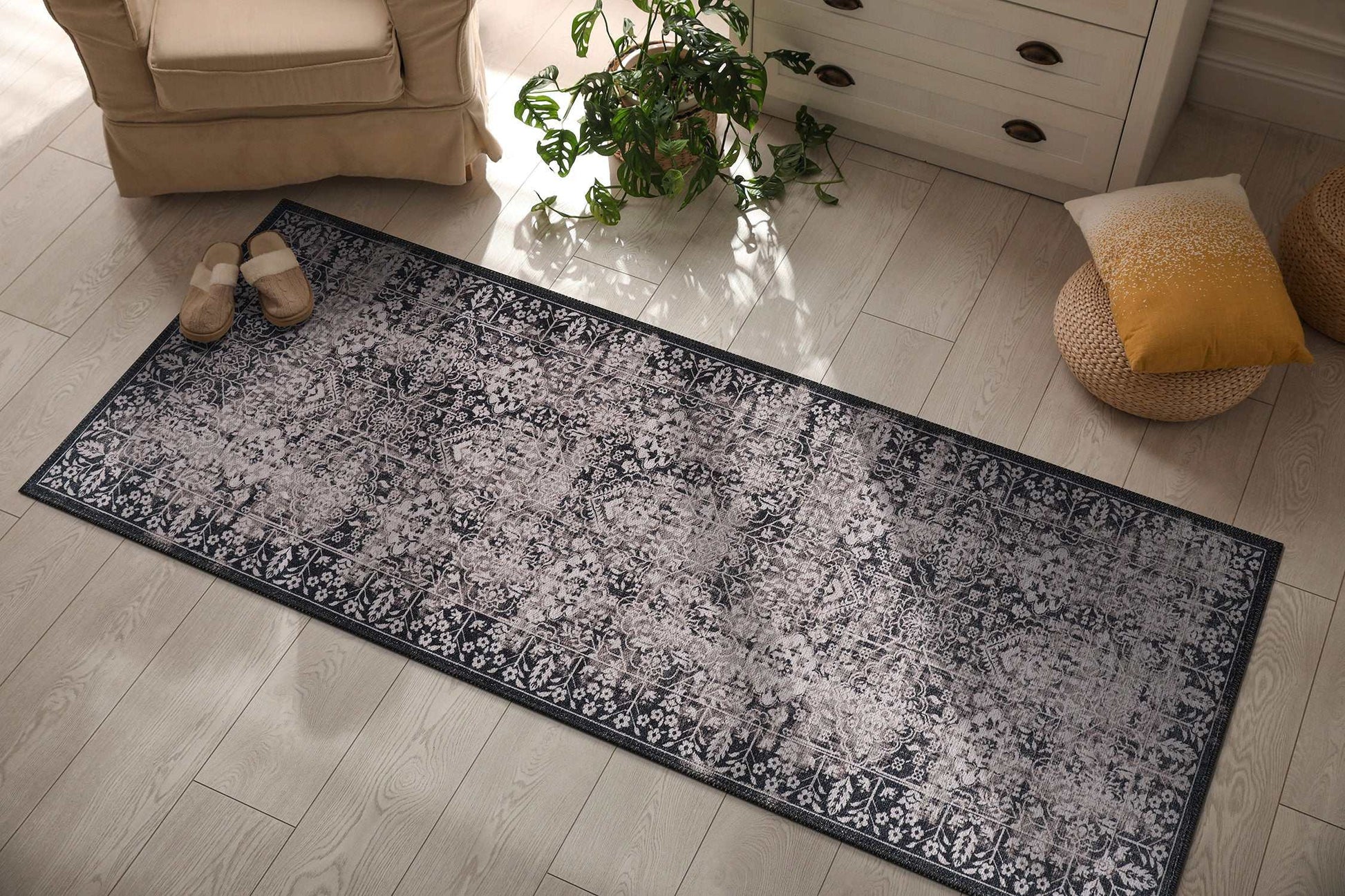 Rain Beige Distressed Vintage NonSlip Indoor Area Rugs - Ornate Home